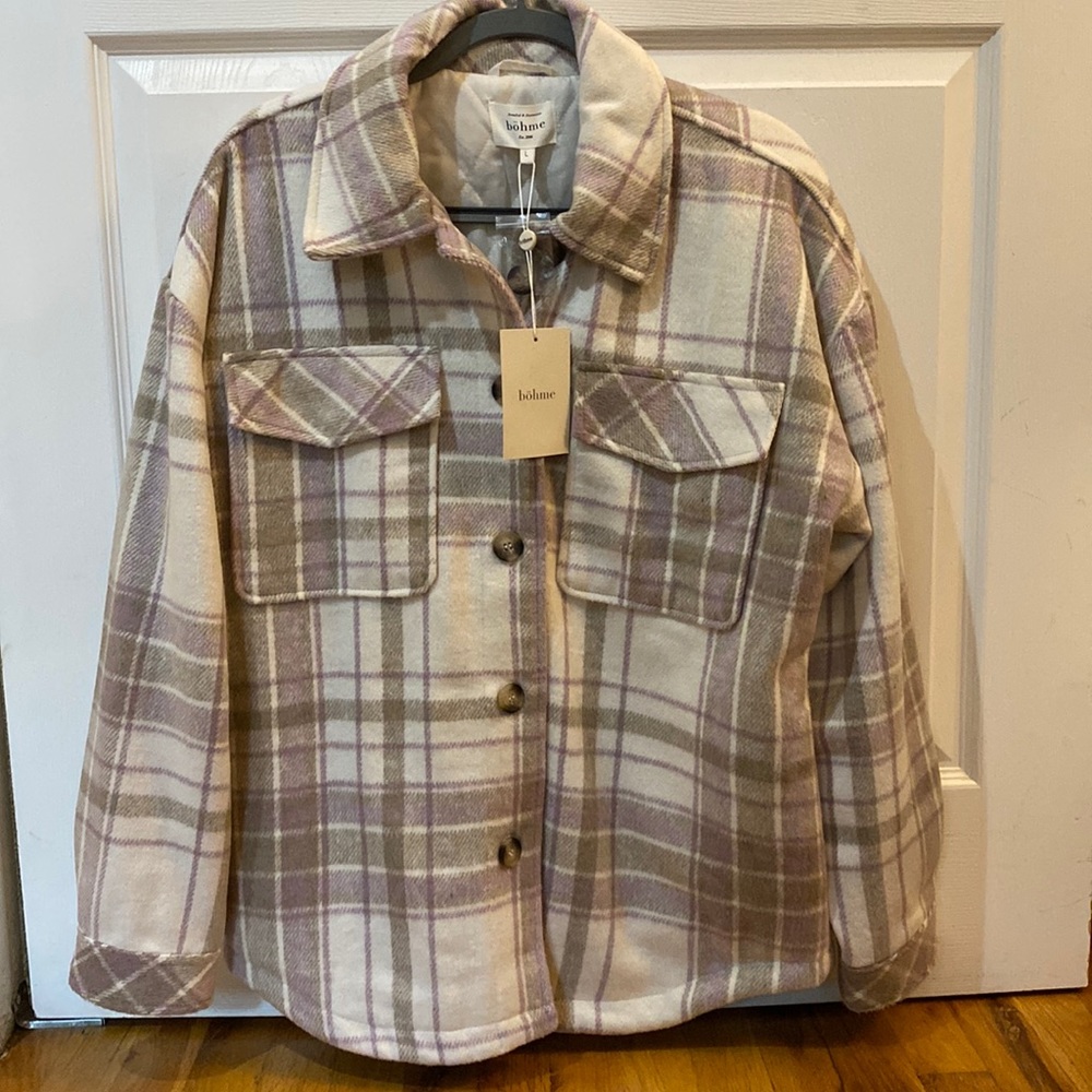 Purple & Cream Plaid Shacket - NWT